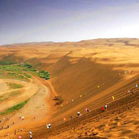 Sand skiing in Mongolia