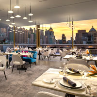 Luxury meetings in Hong Kong at The Murray, by Niccolo - sunset view from rooftop Popinjays