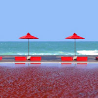 Koh Samui wedding at The Library - blood red pool backdrop