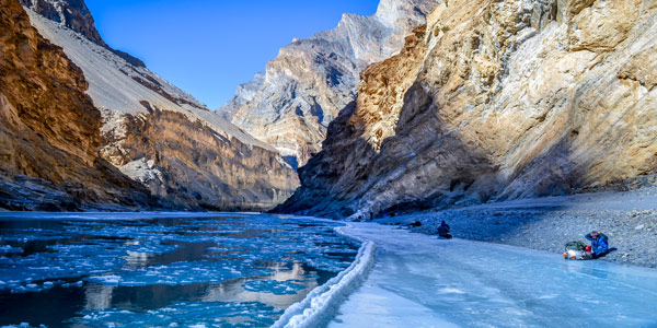 Zanskar winter chadar trek guide - hikers follow the frozen river banks