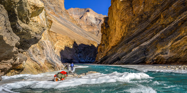 The Zanskar River narrows at Naerak - this is a popular short trek from Chilling