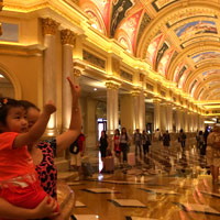 Macau child-friendly facilities, busy Venetian lobby