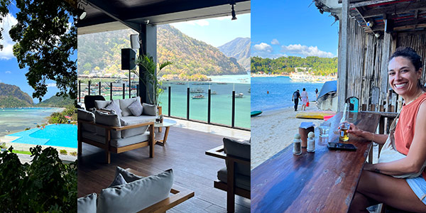 El Nido guide to bars and fun cafes - H Hotel rooftop perch (centre) and Art Cafe (right)