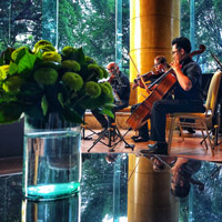 Manila business hotels review, Makati Shangri-La lobby musicians at afternoon tea