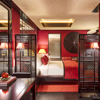 Singapore luxury boutique hotels, Six Senses, Opium Room in red