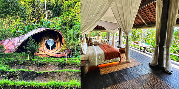 Bali resorts review - new green sustainable escapes: Bambu Indah (left) and no-walls Buahan (right)