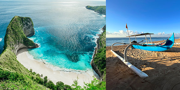 Bali fun guide - Nusa Penida T-Rex Cliff walk, boat at Nusa Dua Beach