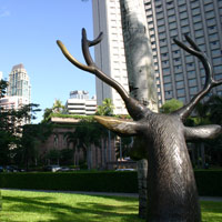 Manila business hotels review, Makati deer statue looks at Shangri-La