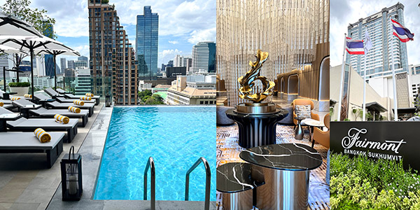 Compare Bangkok new business hotels Grand Nikko on Sathorn (see pool far left); with the huge luxury Fairmont on Sukhumvit (pictured right two)